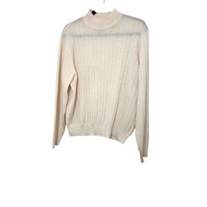 Charter Clubs Men Cream Ribbed Mock Neck 100% Marino Wool Sweater Size XL
